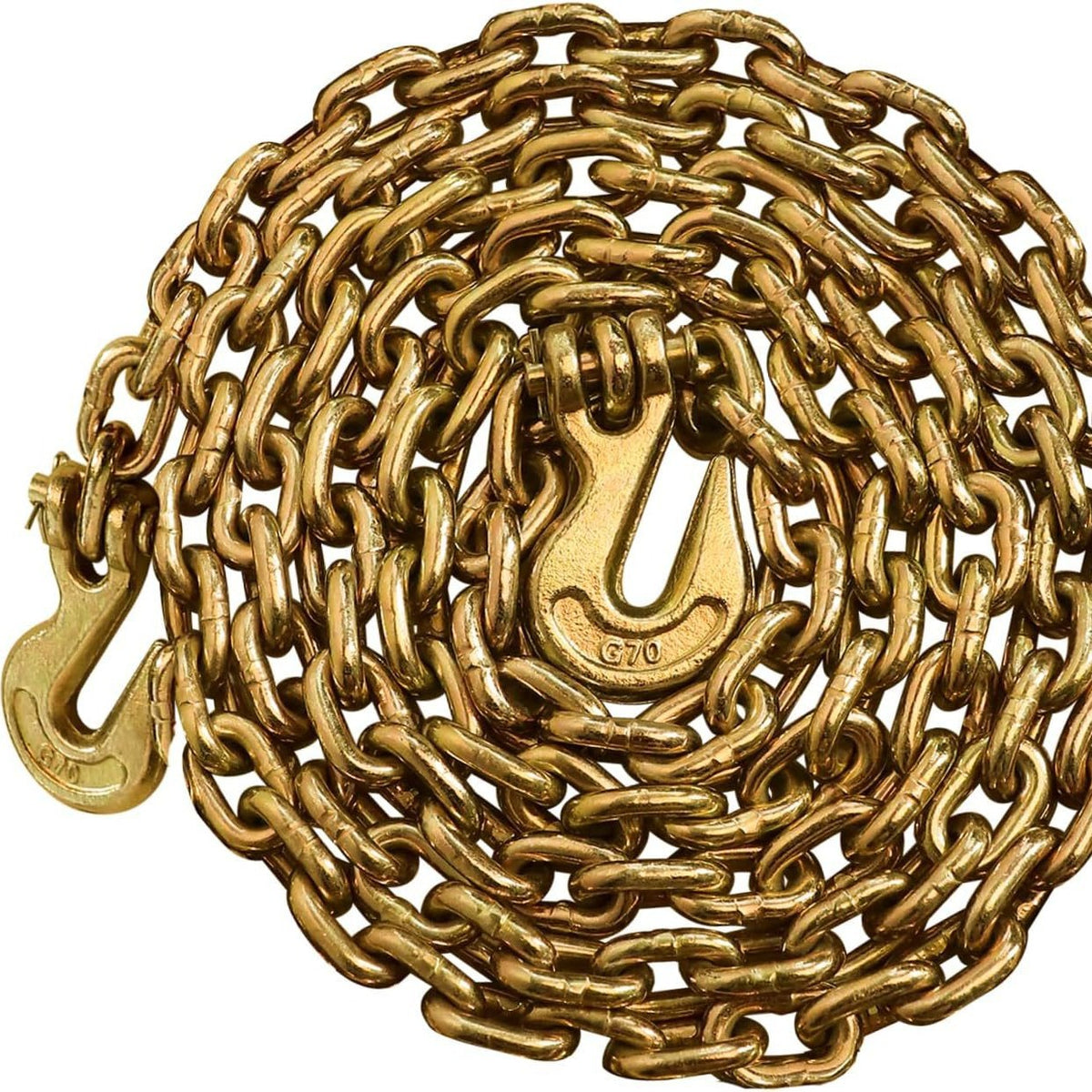 Grade 70 Transport Chain 3/8" x 20' w/ Grab Hooks, 6,600 lb WLL