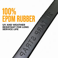 Close-up of a 21in tarp strap body in 100% EPDM rubber with embossed lettering