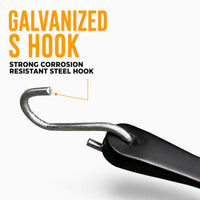 Galvanized steel S-hook crimped into the end of a tarp bungee strap