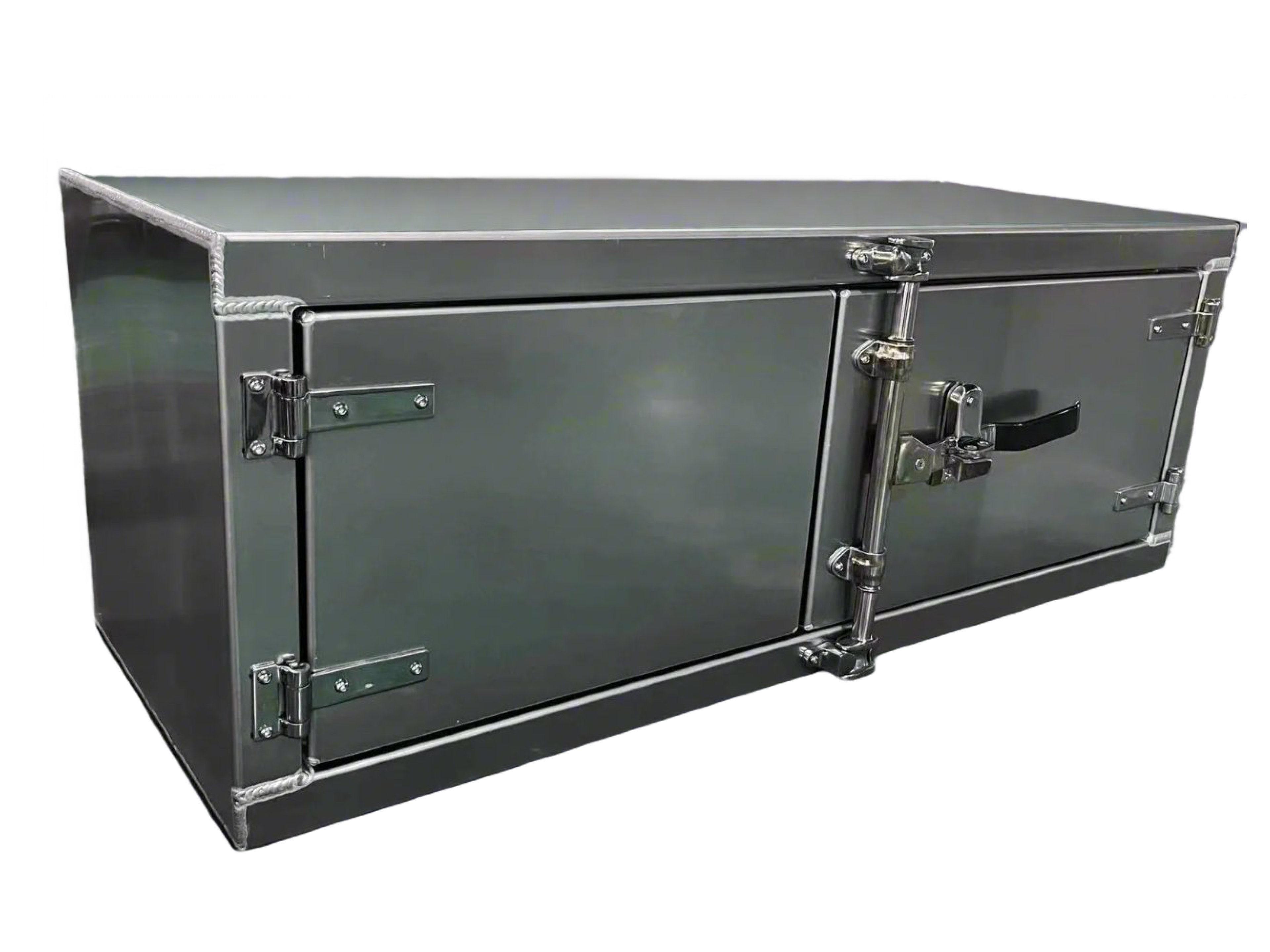 Trailer Tool Box 24”H x 24”D x 60”W, Double Barn Door Style, Aluminum Mirror Finish with Paddle Lock