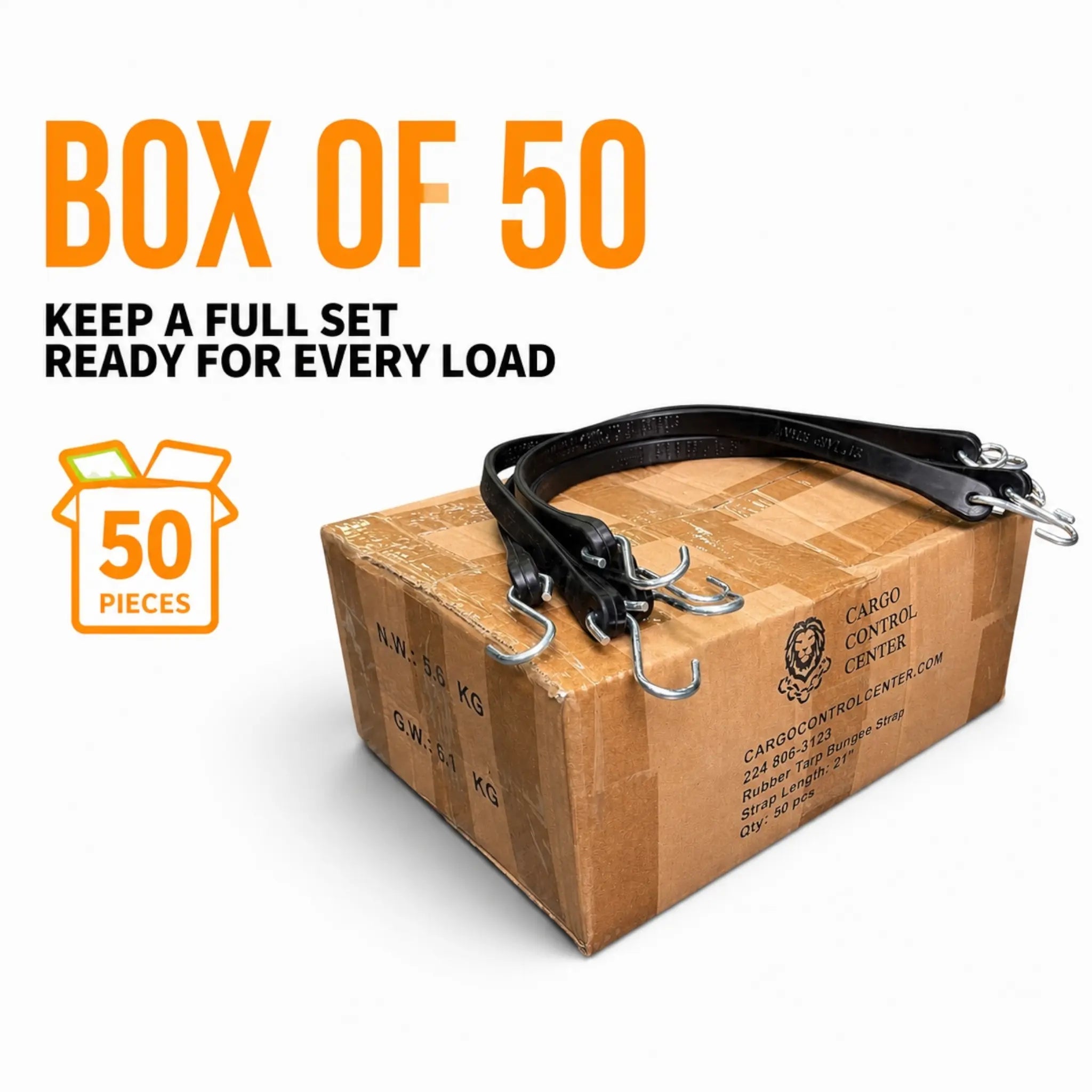 21in EPDM Tarp Bungee Straps — Box of 50, S-Hooks