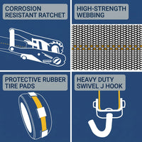 2" x 11' Over-the-Tire Ratchet Strap, Swivel Hook — Car Hauler