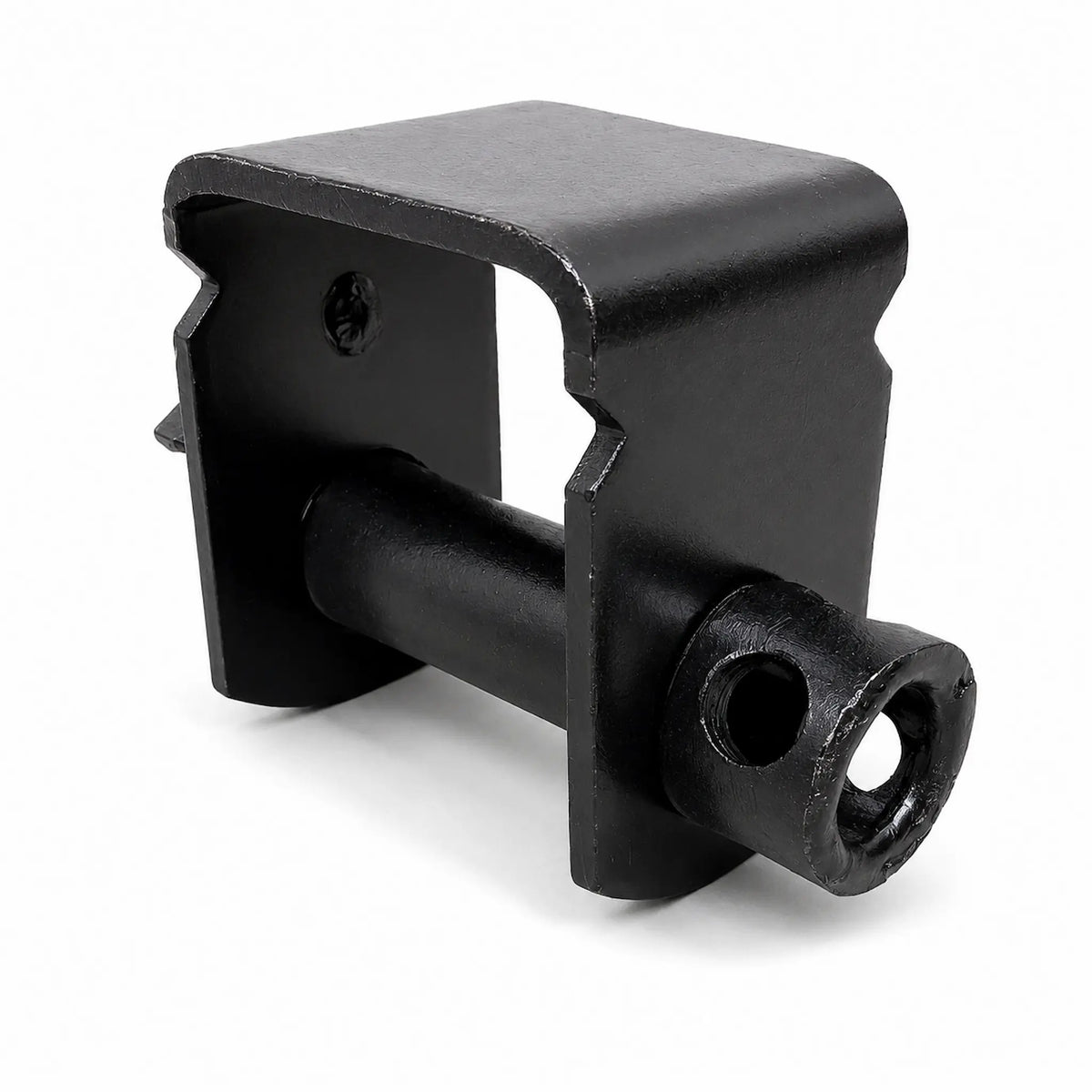 Black steel sliding trailer winch for standard C track, drum end with the 7/8 in winch bar socket