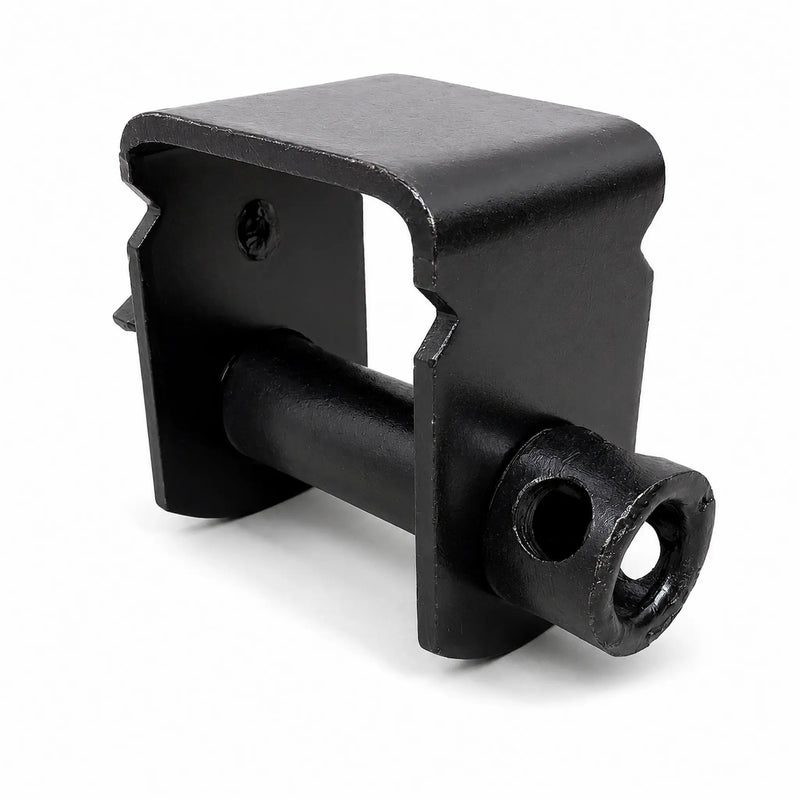 Black steel sliding trailer winch for standard C track, drum end with the 7/8 in winch bar socket