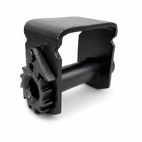 Sliding trailer winch for C track, ratchet gear and spring-loaded pawl on the crank end