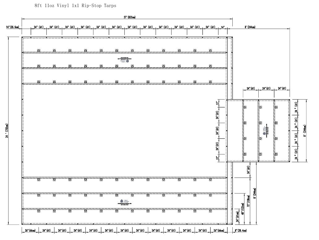Flatbed Lumber Tarp 24x27, 8 FT Drop — 11oz RipStop