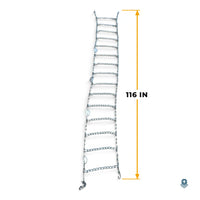 Tire chain laid flat with its length marked: 116 in