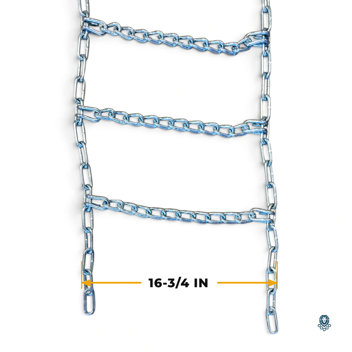 Section of the tire chain with its width marked: 16-3/4 in