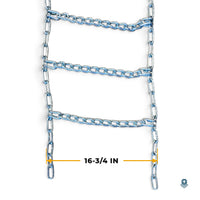 Section of the tire chain with its width marked: 16-3/4 in