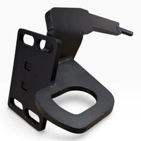 Close-up of a Cascadia deer guard bracket: the towing eye below the mounting plate
