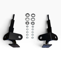 Deer guard bracket set for the Freightliner Cascadia 2026 and newer: two black steel brackets with their hardware