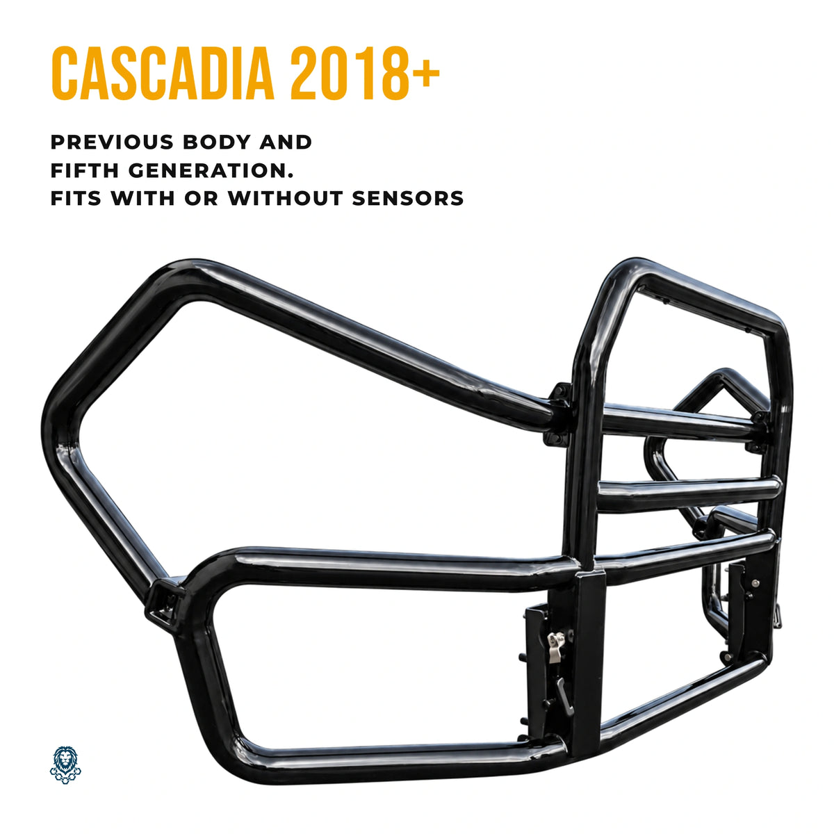 Cascadia deer guard at a three-quarter angle: fits 2018 and newer Cascadias, previous body and fifth generation