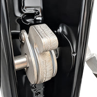 Close-up of the latch mechanism inside a deer guard mounting post