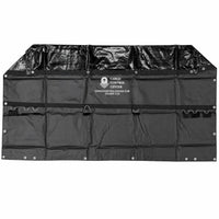 Cover unfolded and laid flat, showing the full shape including the top panel that wraps over the rack