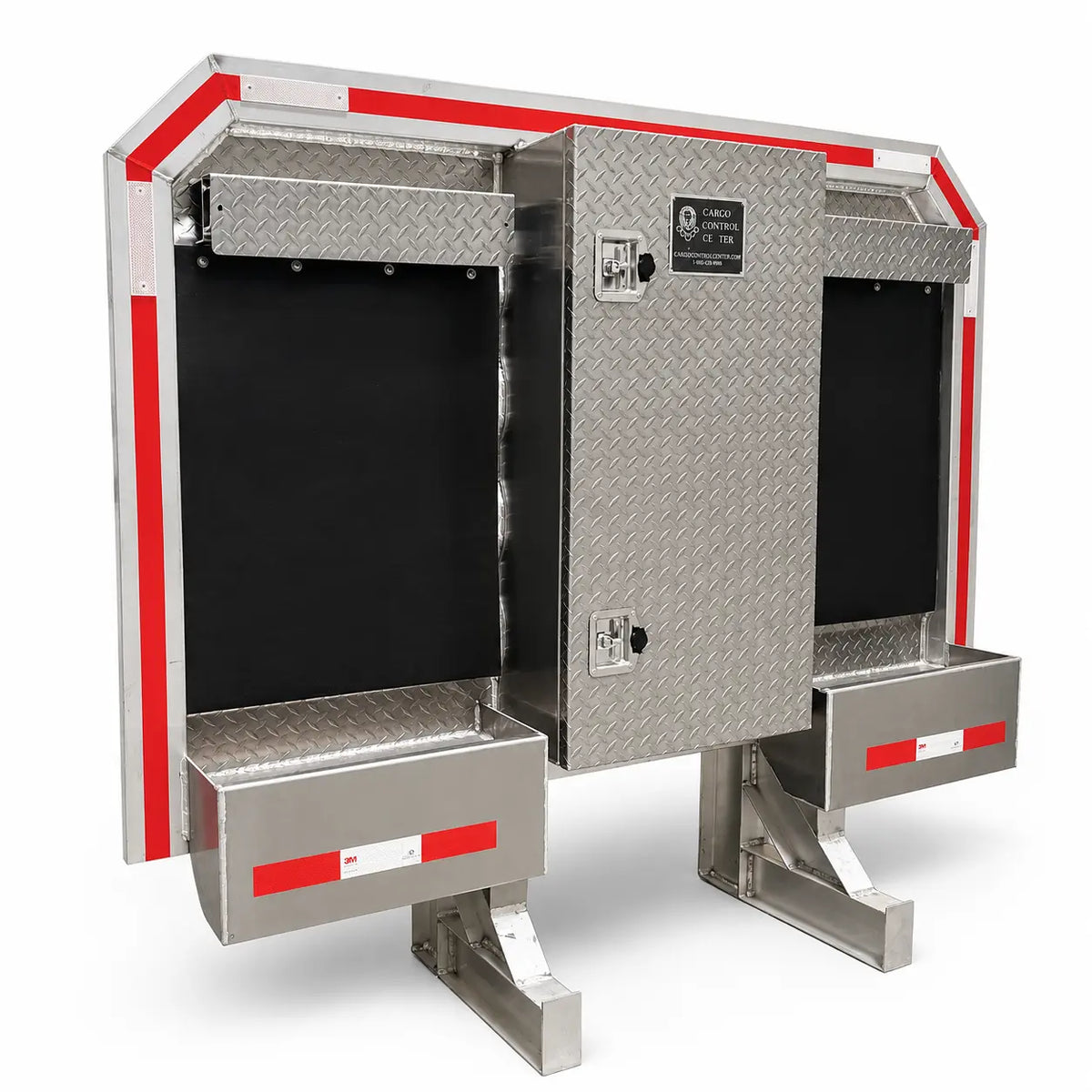 Aluminum headache rack with tool box for semi truck — 68x80 diamond plate cab rack