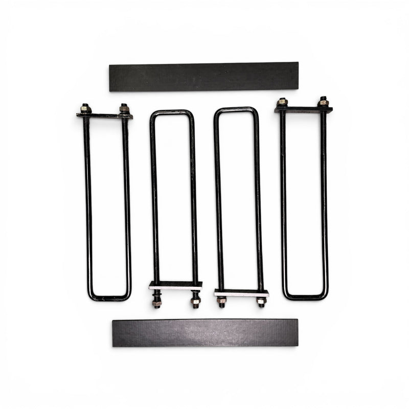 Complete headache rack mounting kit with four U-bolts, mounting plates and two rubber pads