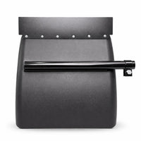 Textured black poly quarter fender straight on, six bolts along the top strip and the mounting tube across the face