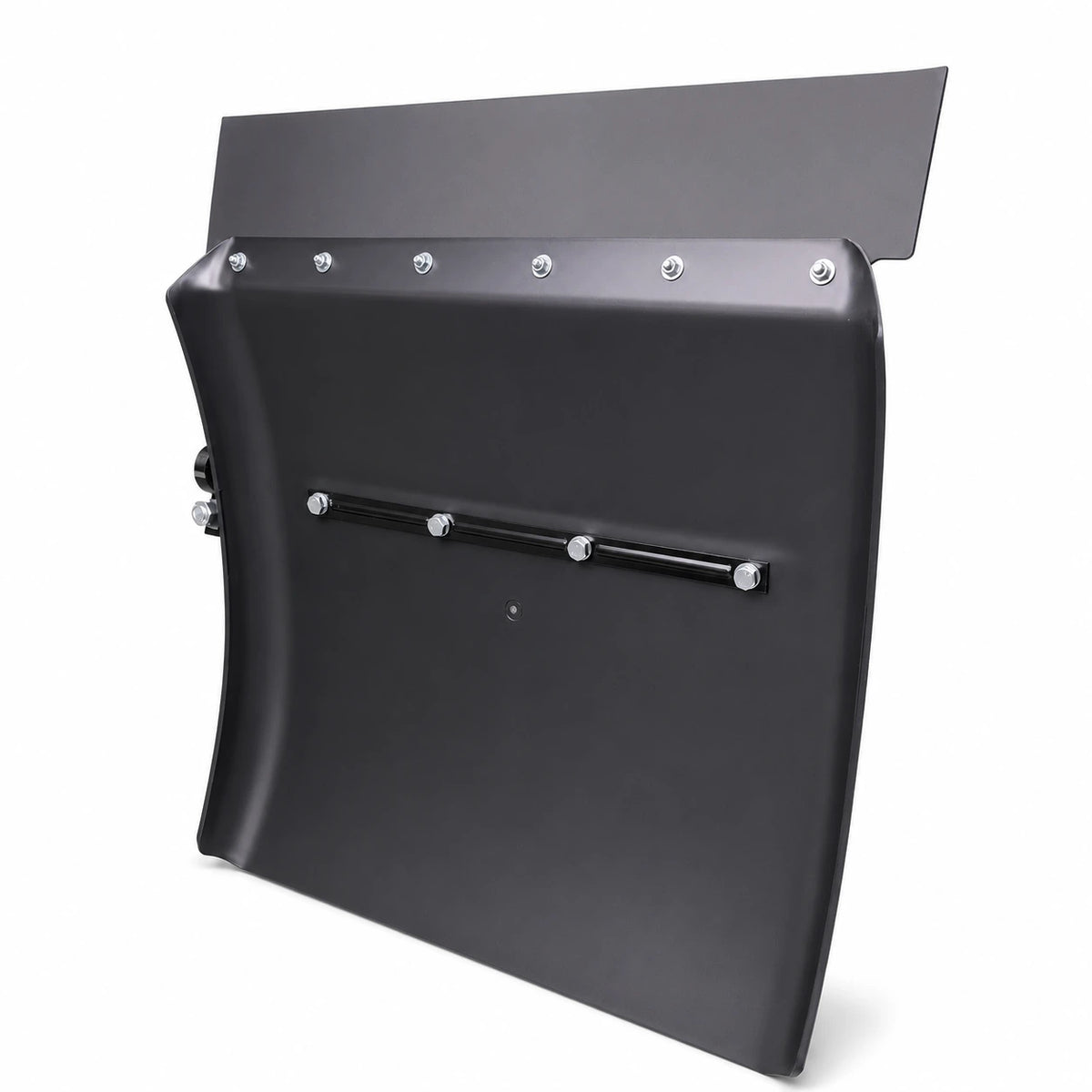 Inside of the black poly quarter fender from the left: a flat rail held by four bolts, the tube clamp at the edge