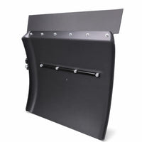 Inside of the black poly quarter fender from the left: a flat rail held by four bolts, the tube clamp at the edge
