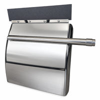 Stainless steel quarter fender from the front right, the polished mounting tube running across its mirror face