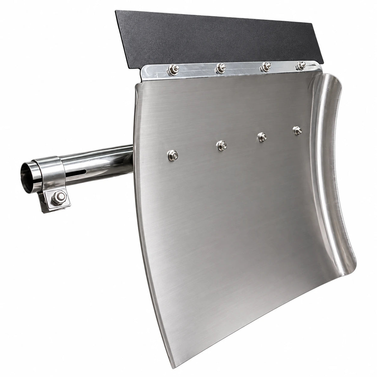 Inside of the stainless quarter fender from the right, the end of the mounting tube and its clamp sticking out the side