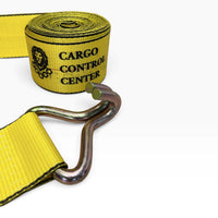 Side view of the long-handle ratchet and webbing stretching out to the wire hook