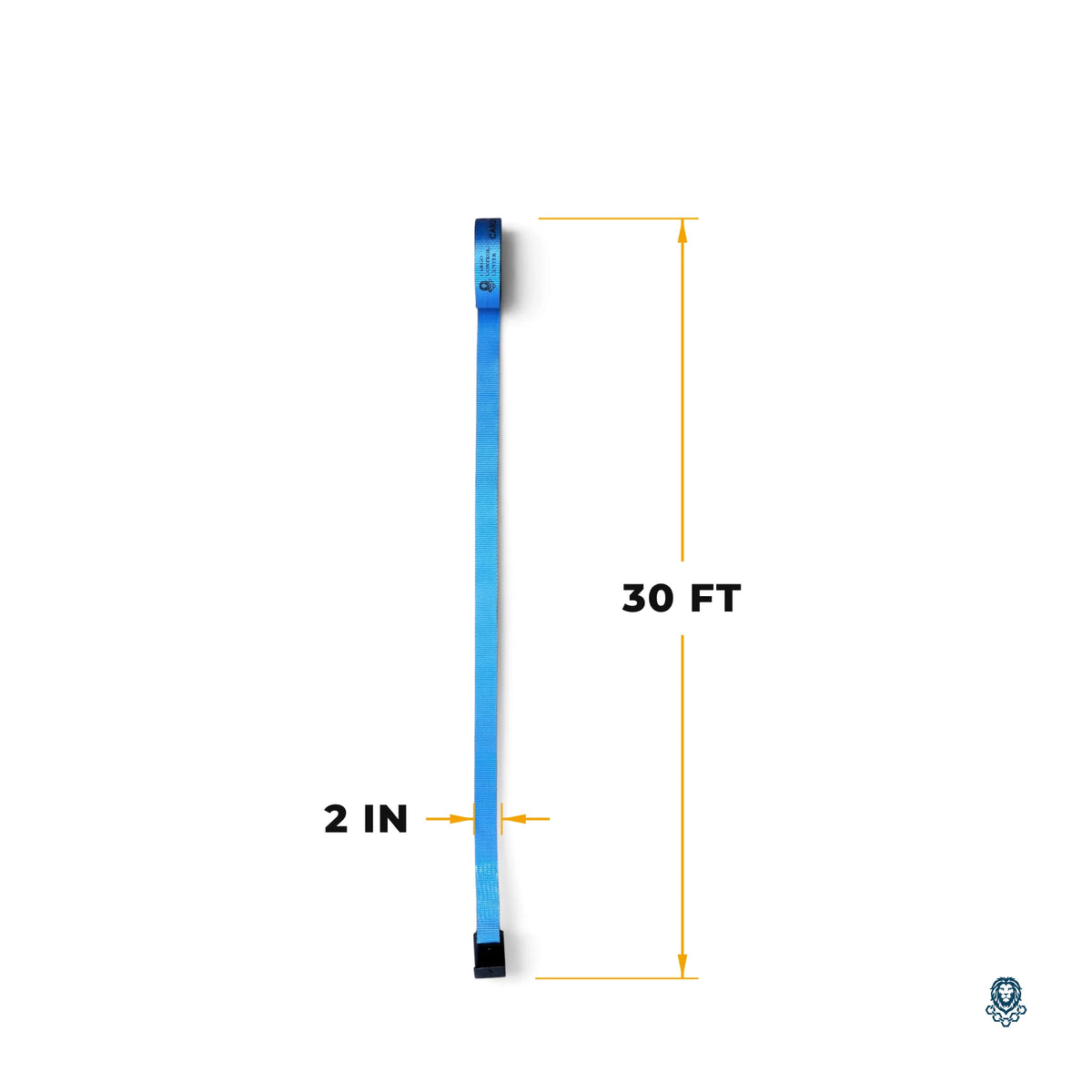 Diagram of the blue strap marked 30 feet long and 2 inches wide.
