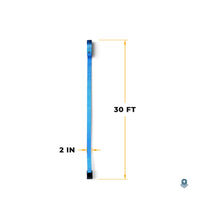 Diagram of the blue strap marked 30 feet long and 2 inches wide.