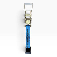 Closed ratchet and short strap end printed WLL 3333 LBS, ending in a flat hook.