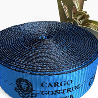 Coiled blue webbing printed with the Cargo Control Center name and lion logo.