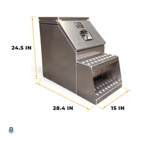 15in saddle tool box dimensions: 24.5in high, 28.4in deep, 15in wide
