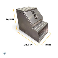 18in saddle tool box dimensions: 24.5in high, 28.4in deep, 18in wide