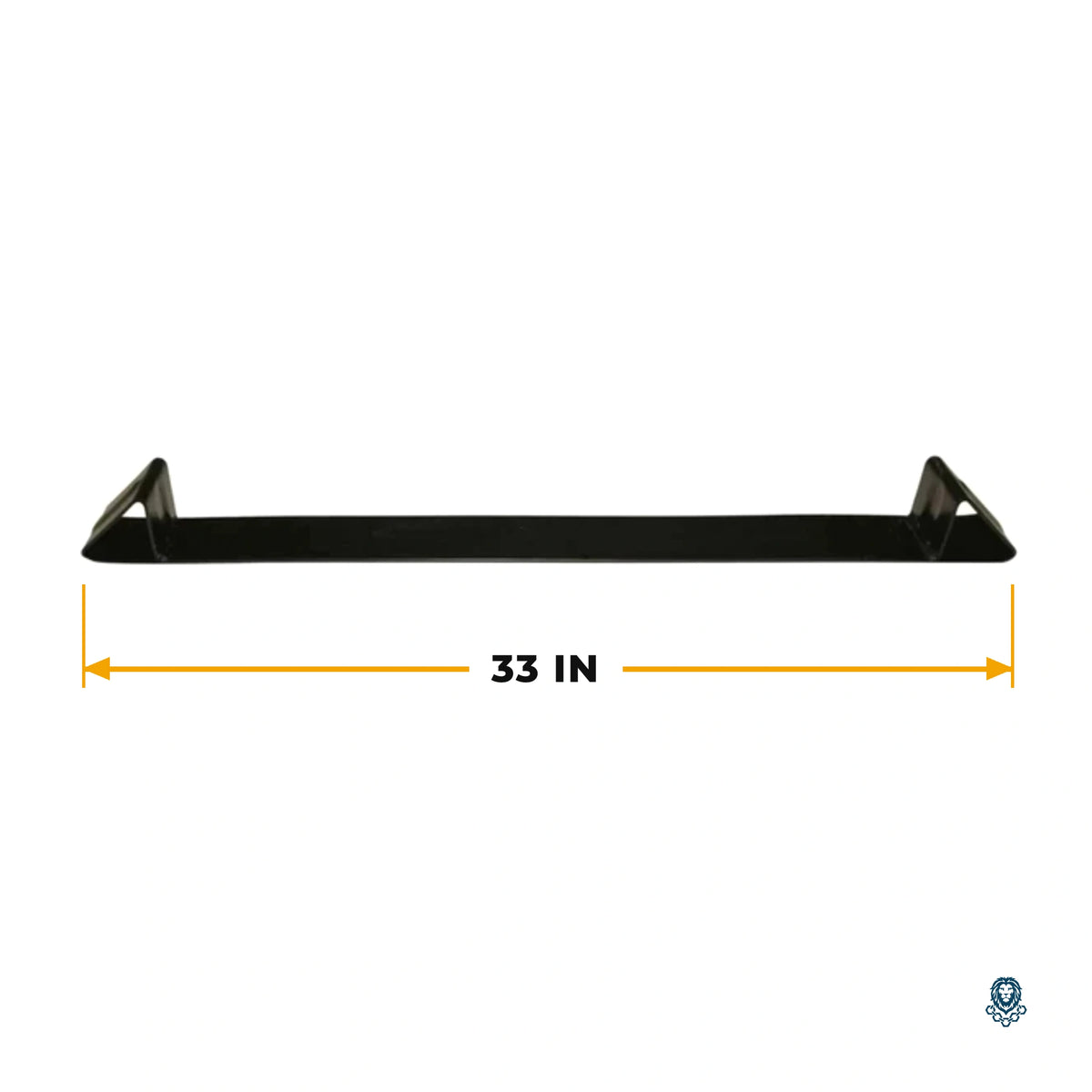 Black bar with angled end plates, its length marked 33 in