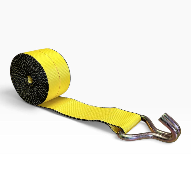 Coiled strap printed with the Cargo Control Center lion logo, ending in its wire hook