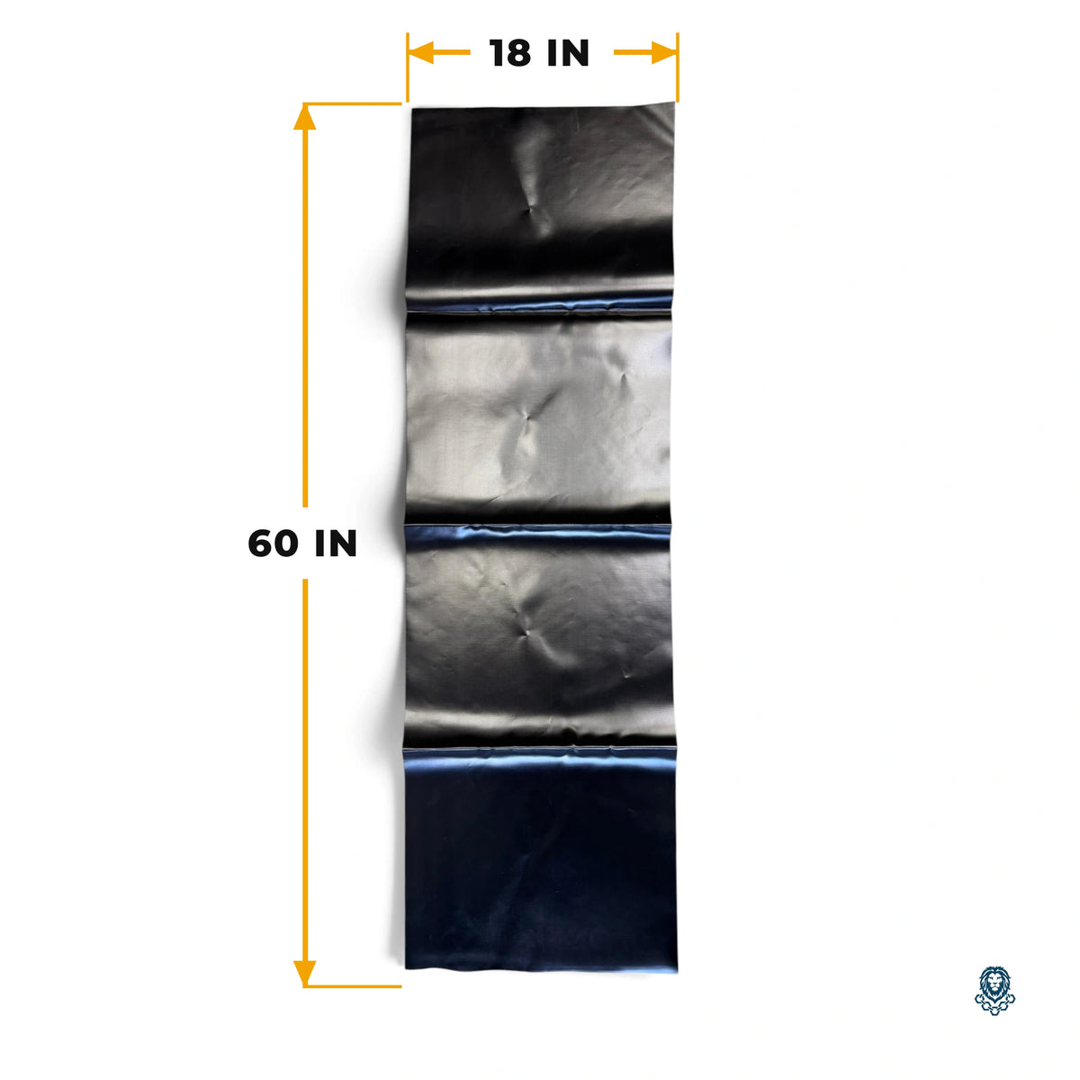 Tarp repair patch laid flat with its size marked: 18 in wide and 60 in long