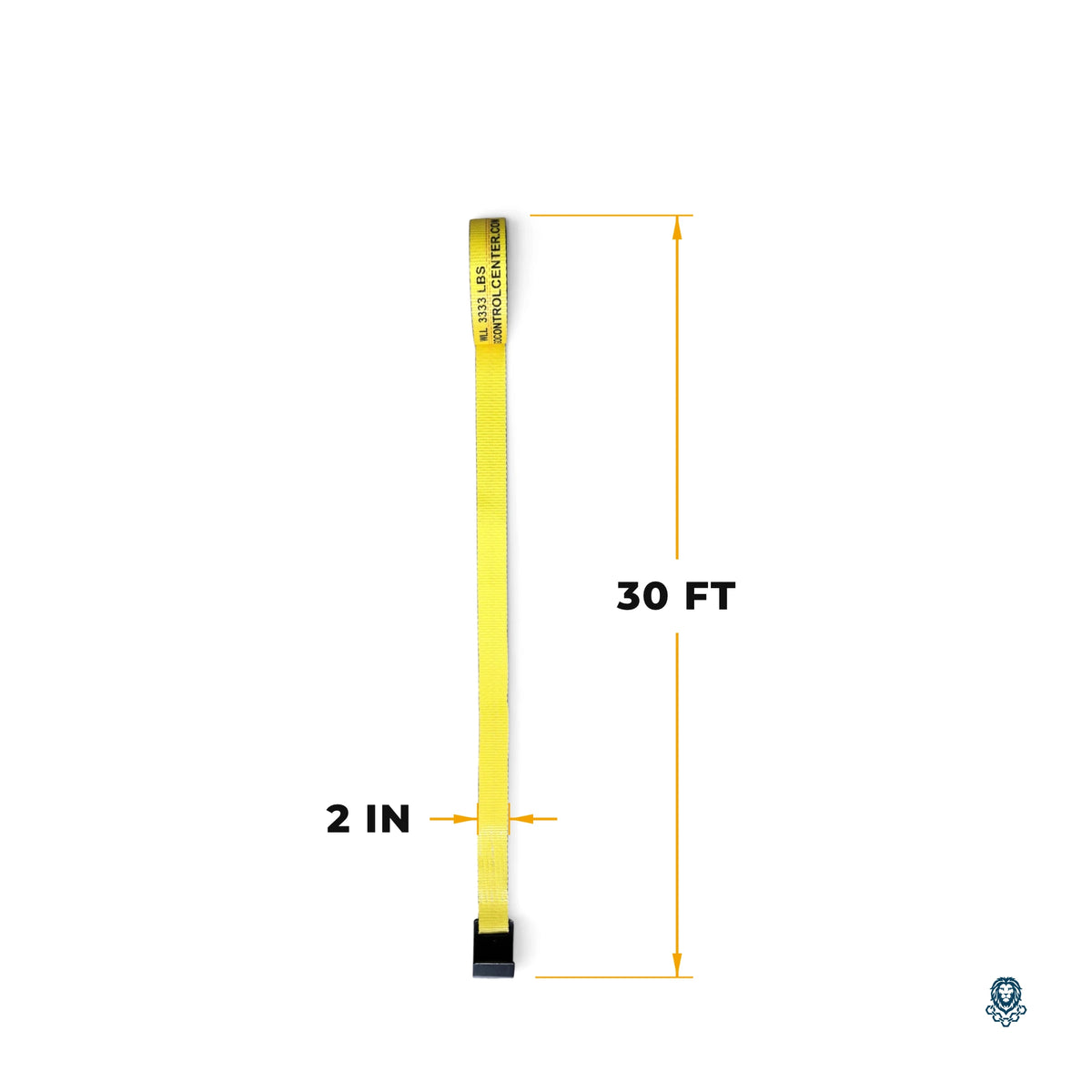 Strap laid straight with 30 FT length and 2 IN width measurement callouts
