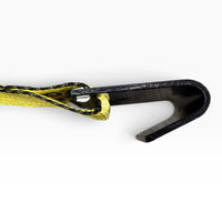 Side view of the black flat hook with the webbing looped through its slot