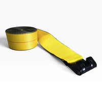 Whole strap rolled into a coil with its tail laid out to a black flat hook.