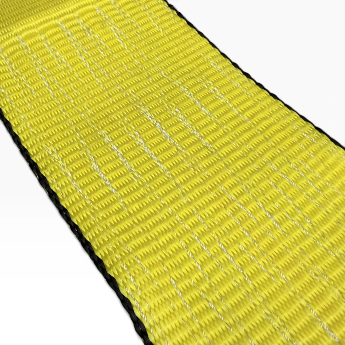 Close-up of the flat yellow webbing showing the woven texture and dark edge binding.