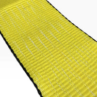 Close-up of the flat yellow webbing showing the woven texture and dark edge binding.