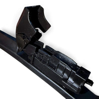 Close-up of the 22 in wiper blade's adapter clip marked PUSH engaging the blade base