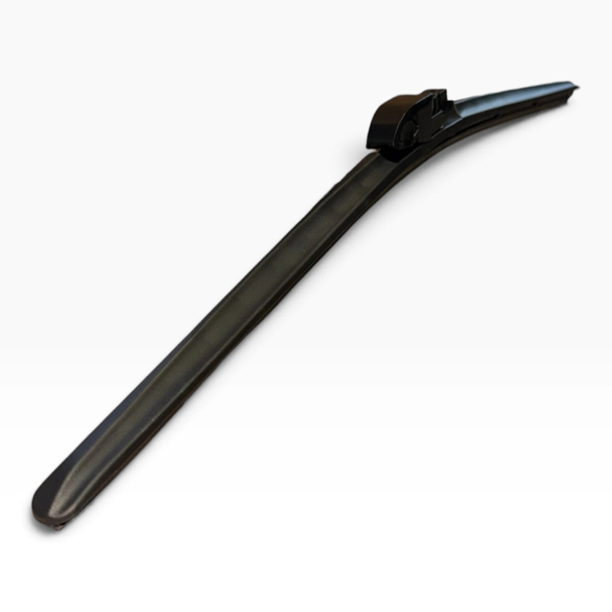 22 in ECOGARD Apex beam wiper blade shown diagonally with the full rubber blade and adapter end visible